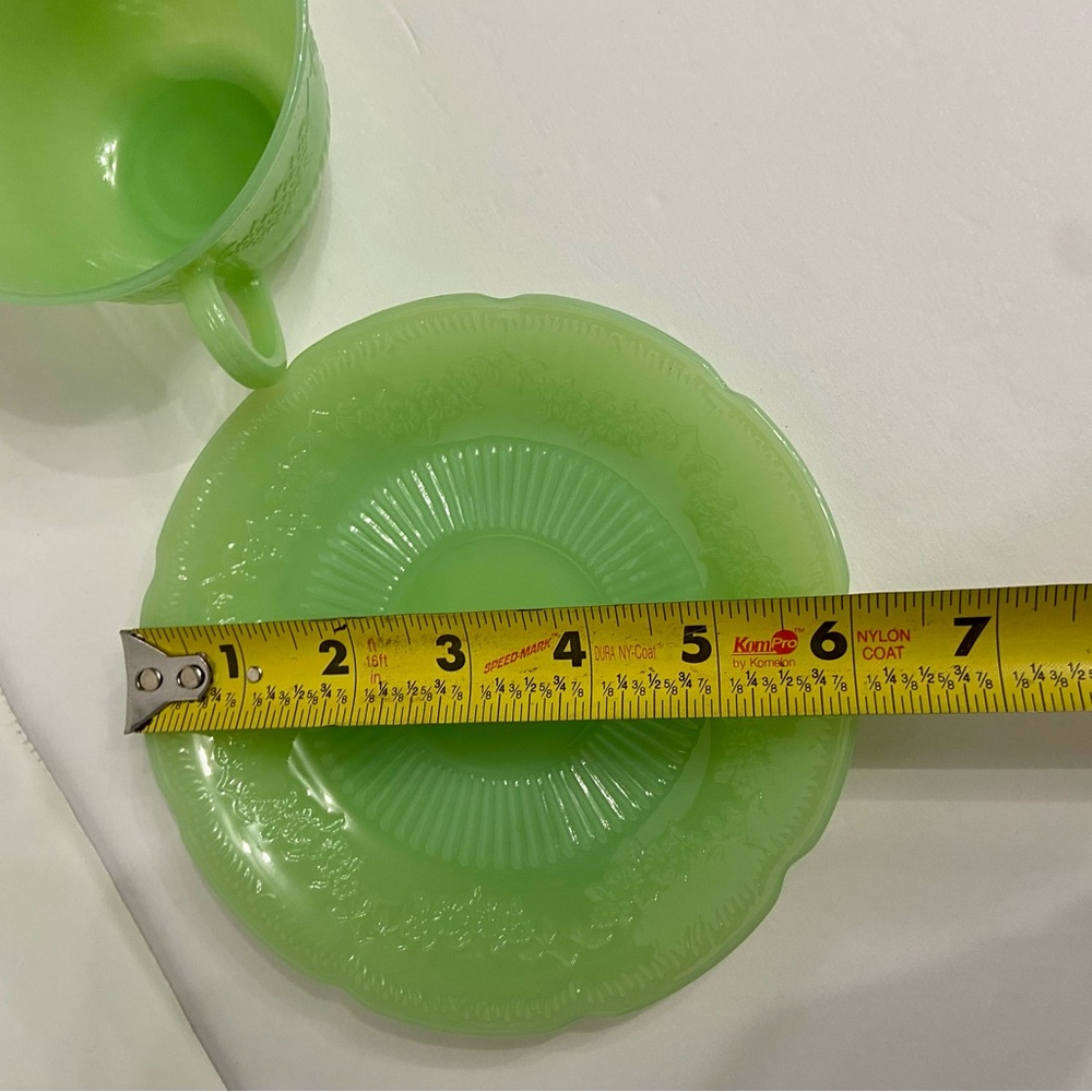 Vtg JADEITE (Jadite)/Anchor Hocking 3pc Set 2 Saucers 1 Cup Green Coffee Tea Set - Picture 12 of 17